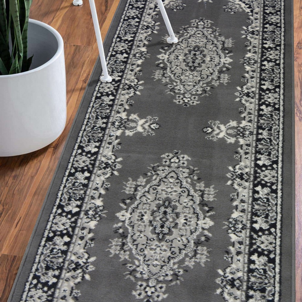 Maestro Traditional Vintage Medallion Runner Rugs in Grey